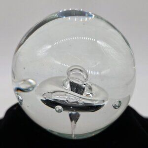 Hand Blown Clear Glass Paperweight With Abstract Design Controlled Bubbles 3"